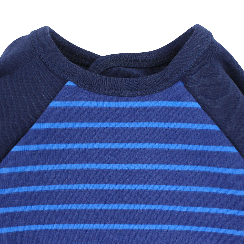 Cotton Baby Bib – Navy with Striped Design