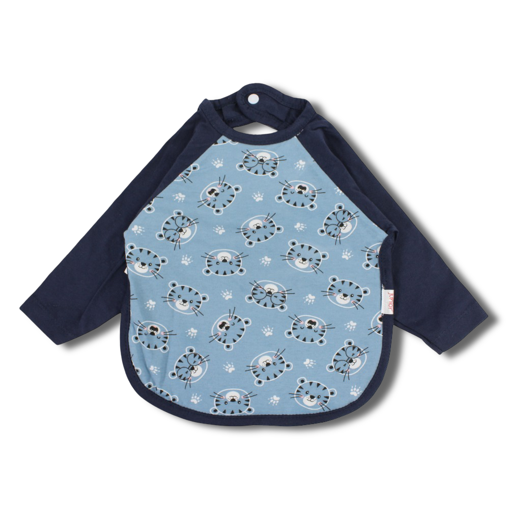 Cotton Baby Bib – Navy with Tiger Print