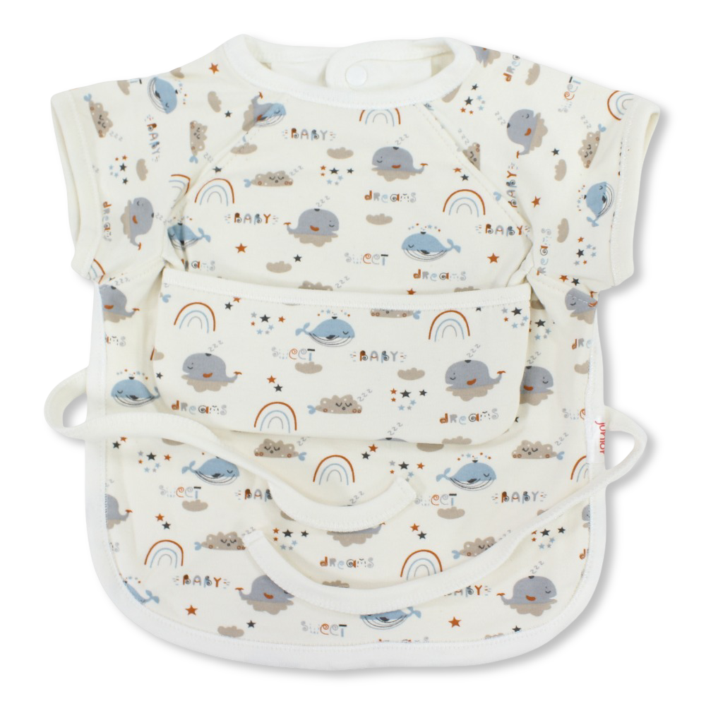 Cotton Baby Bib – Off-White with Whale Print