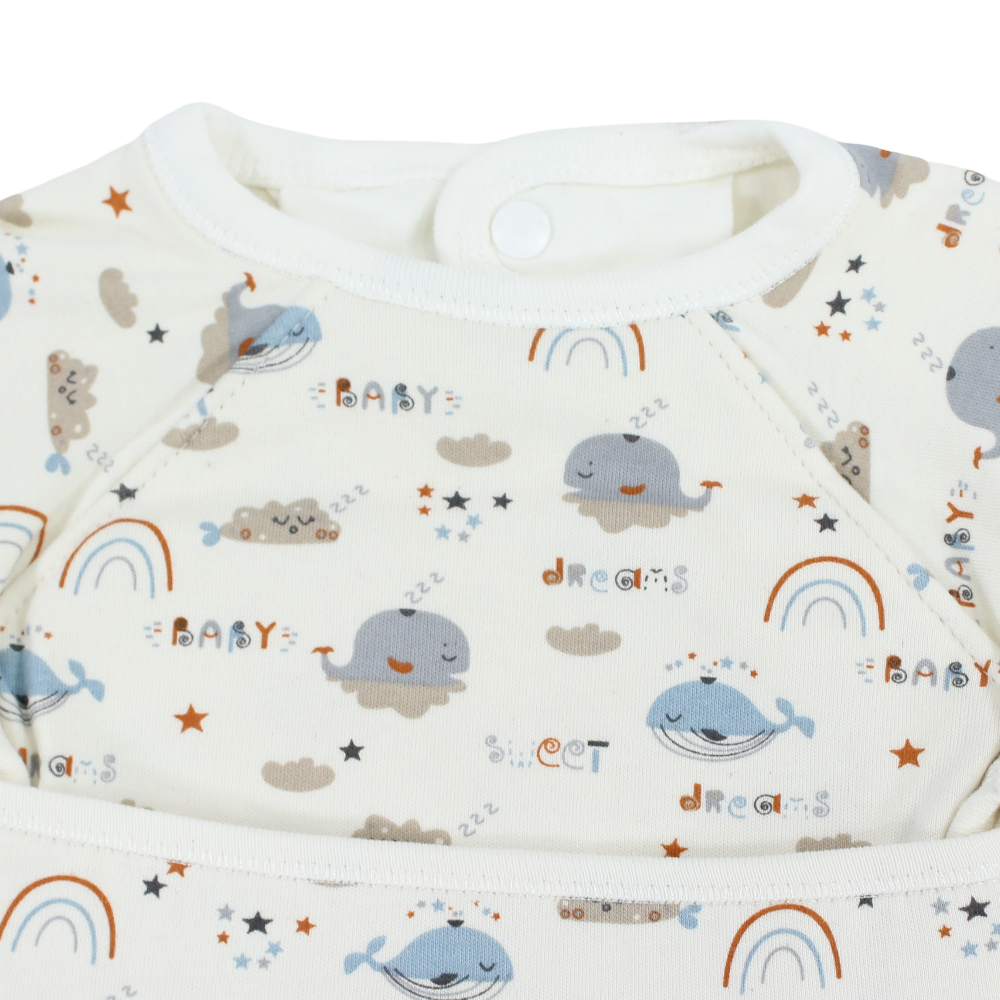 Cotton Baby Bib – Off-White with Whale Print