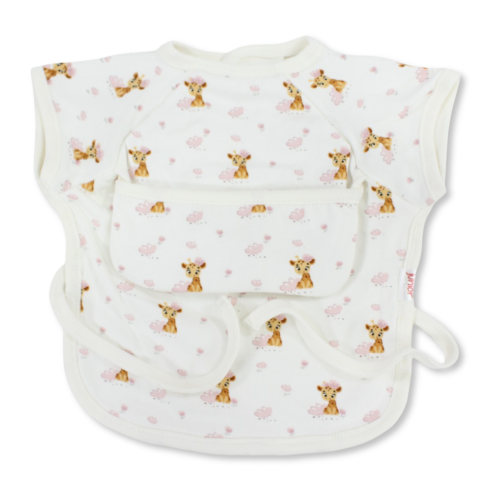 Baby Cotton Bib – Off-White with Little Giraffe Print