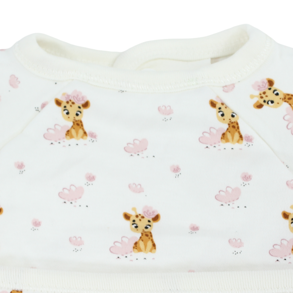Baby Cotton Bib – Off-White with Little Giraffe Print