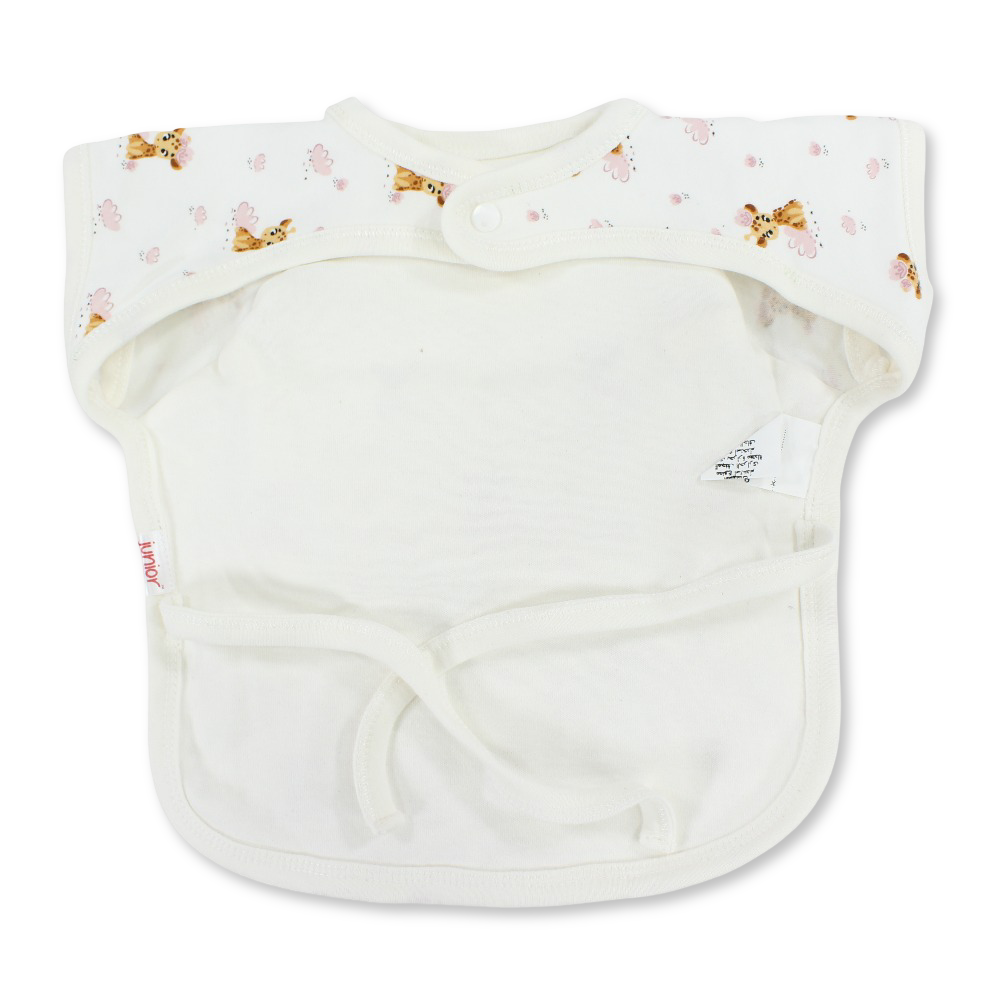 Baby Cotton Bib – Off-White with Little Giraffe Print