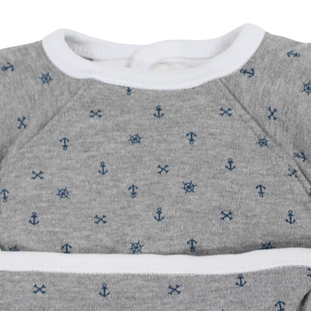 Baby Cotton Bib – Grey with Nautical Design