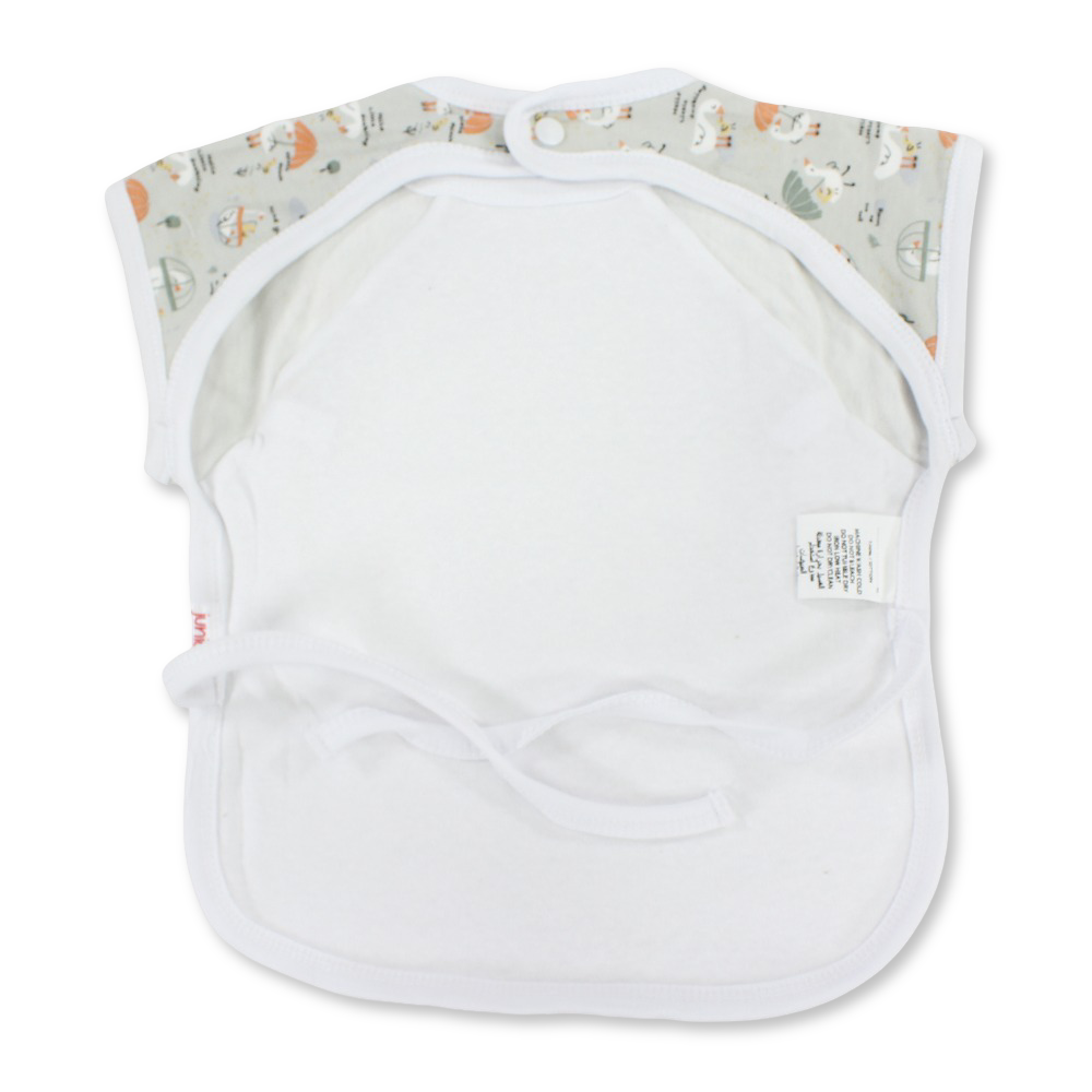 Baby Cotton Bib – Grey with Goose & Umbrella Print