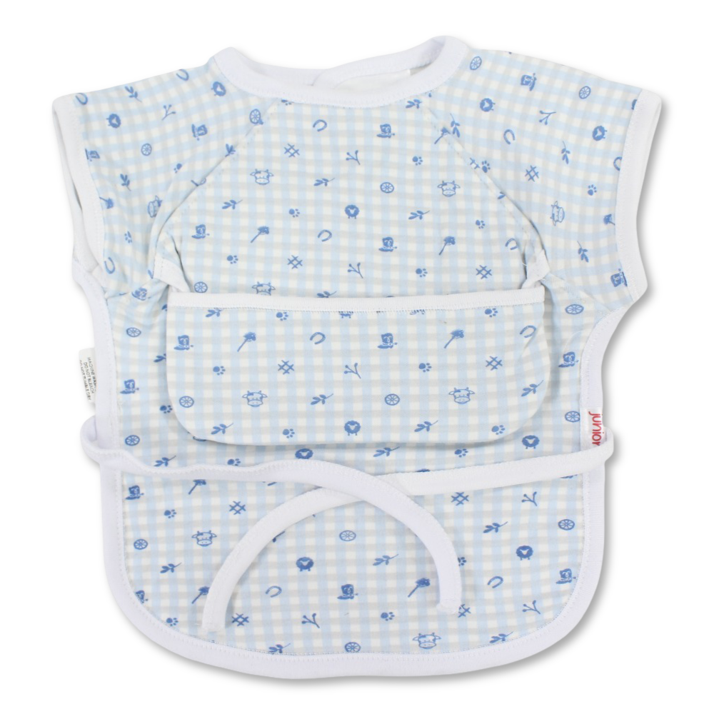 Baby Cotton Bib – Baby Blue with Checkered Print
