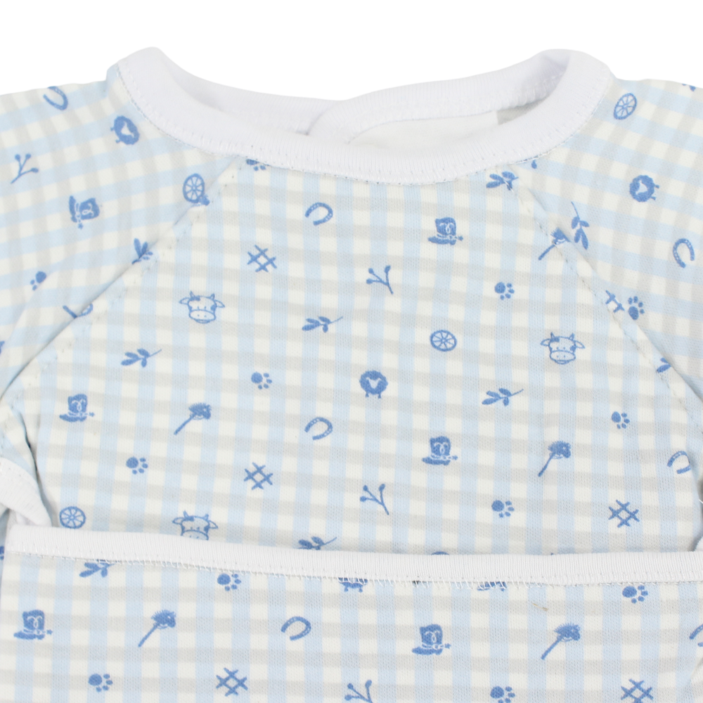 Baby Cotton Bib – Baby Blue with Checkered Print