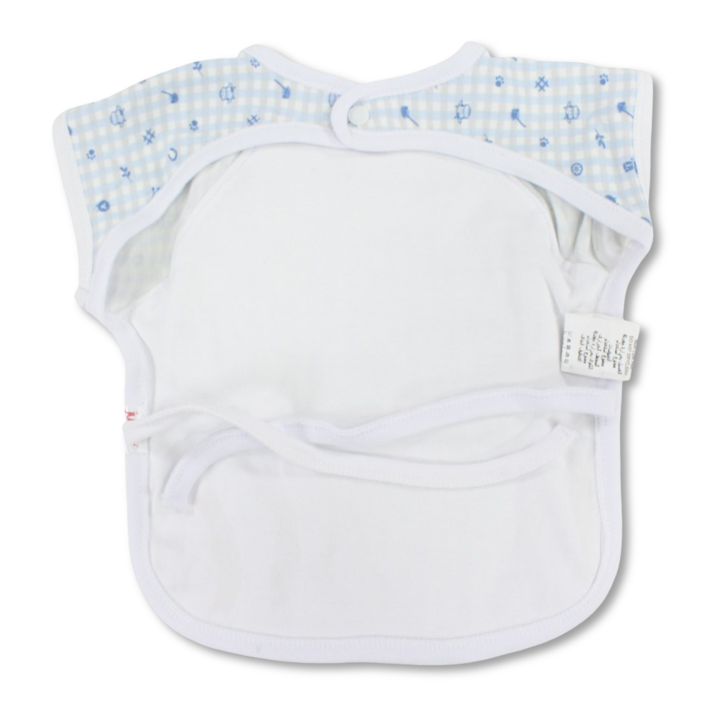 Baby Cotton Bib – Baby Blue with Checkered Print