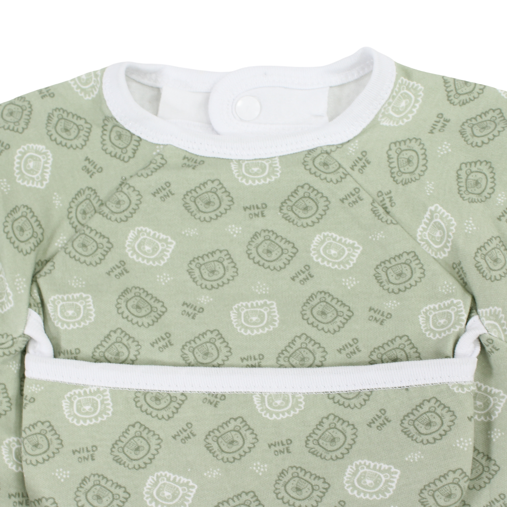 Baby Cotton Bib – Mint with Lion Print