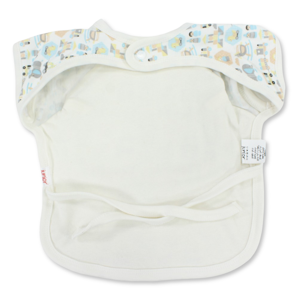 Baby Cotton Bib – Off-White with Animals & Train Print