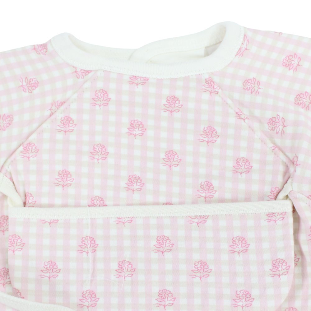 Baby Cotton Bib – Pink with Floral Checkered Print