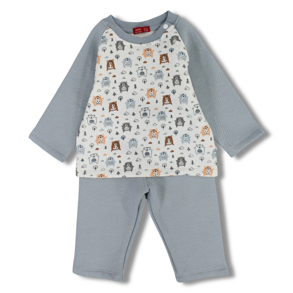 Baby Boys Cotton Pajama Set – Off-White with Bears Print