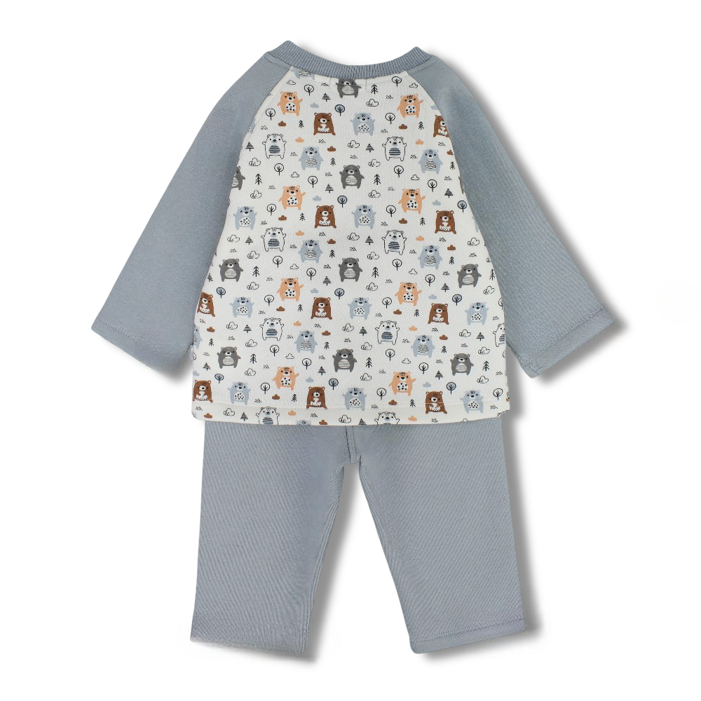 Baby Boys Cotton Pajama Set – Off-White with Bears Print