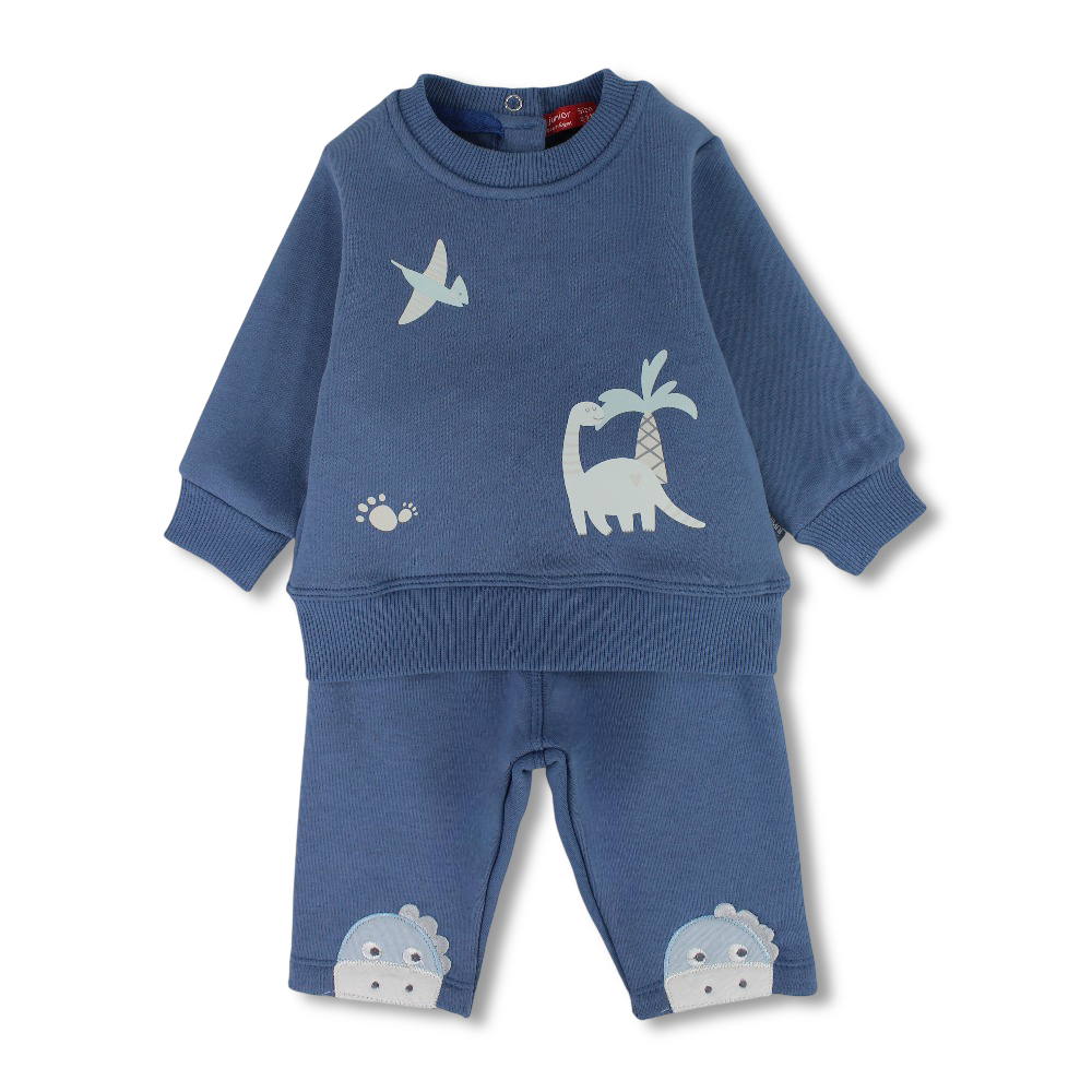 Baby Boys Cotton Pajama Set – Indigo with Dinosaur Design