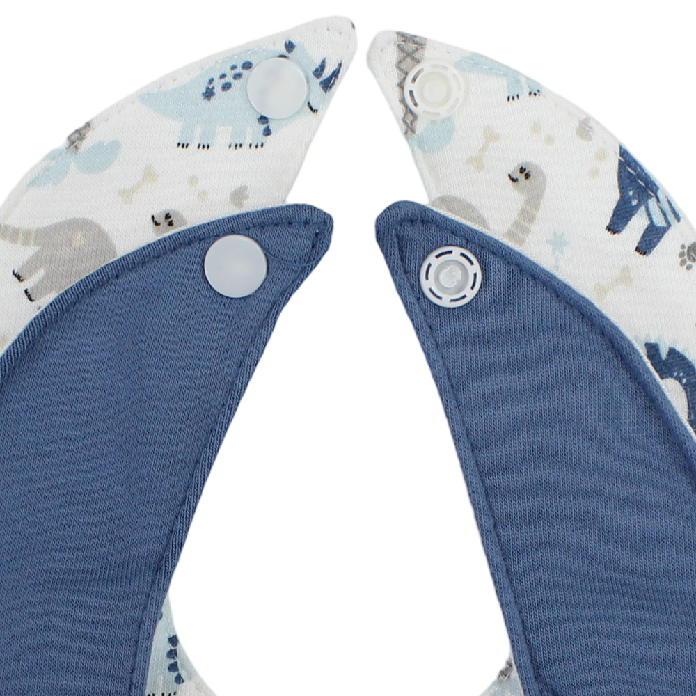Baby Cotton Bibs – Indigo & Off-White with Dinosaur Print (2 Pieces)