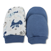 Baby Boys Cotton Hand Mittens Set – Off-White/Blue with Dinosaur Design (Pack of 2)