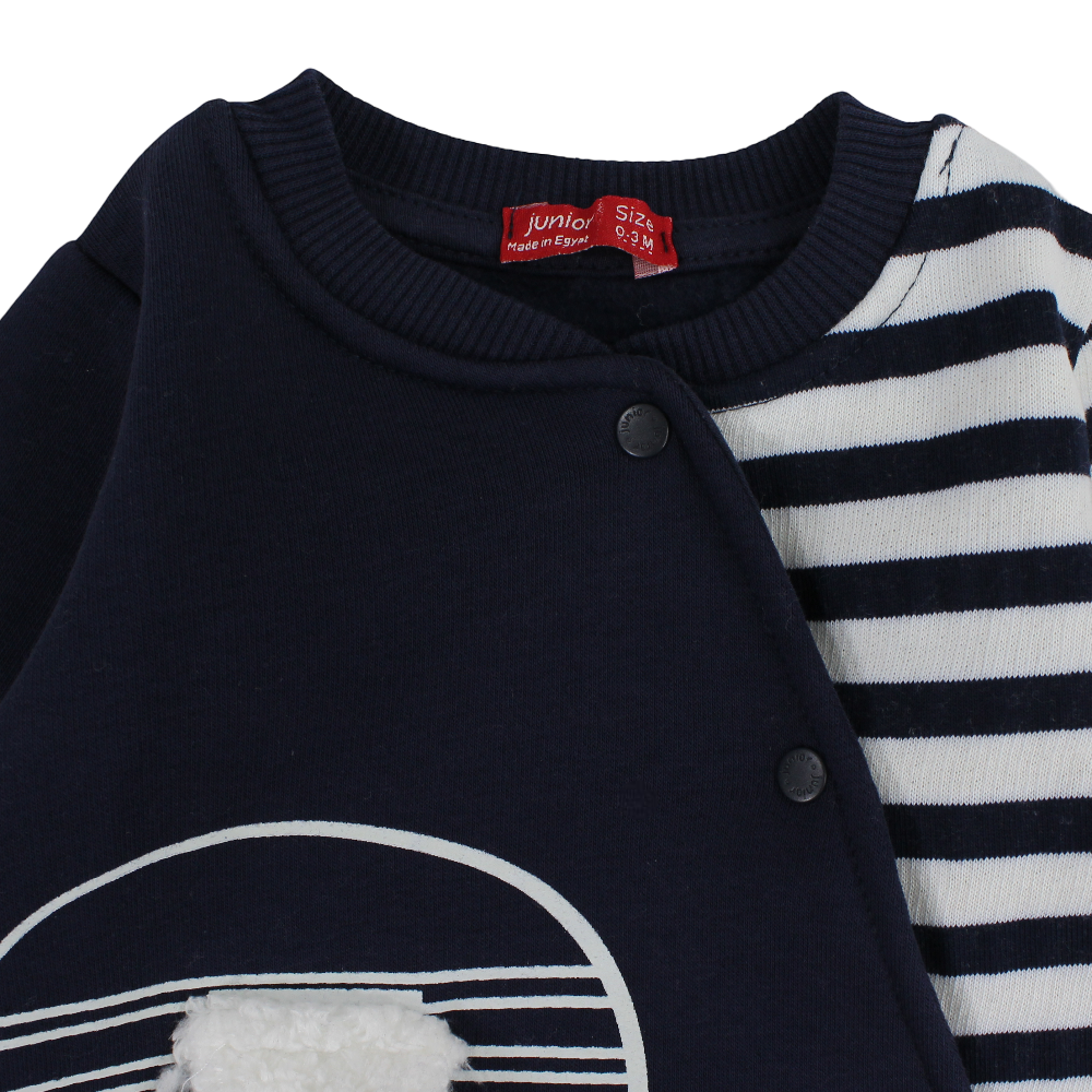 Baby Boys Cotton Baby Footie – Navy with Elephant Design