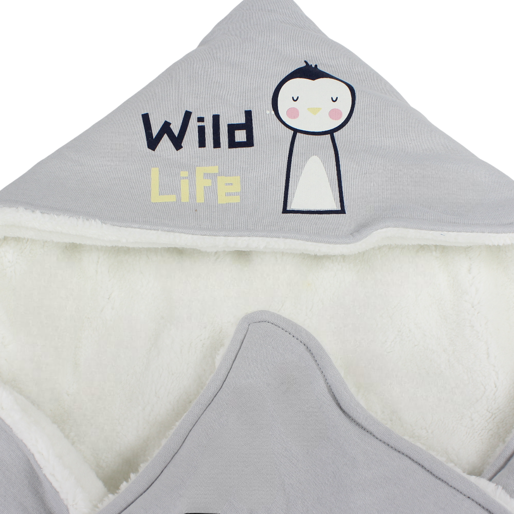 Cotton Baby Blanket – Grey with “Wild Life” Penguin Design