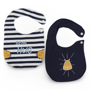 Baby Cotton Bibs – Navy & Grey with “Bear Hug” and Lion Design (2 Pieces)