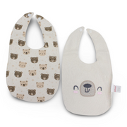 Cotton Baby Bibs – Beige with Bear Design (2 Pieces)
