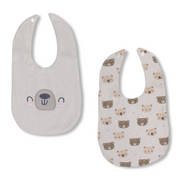 Cotton Baby Bibs – Beige with Bear Design (2 Pieces)