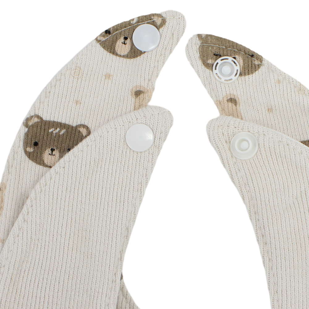 Cotton Baby Bibs – Beige with Bear Design (2 Pieces)
