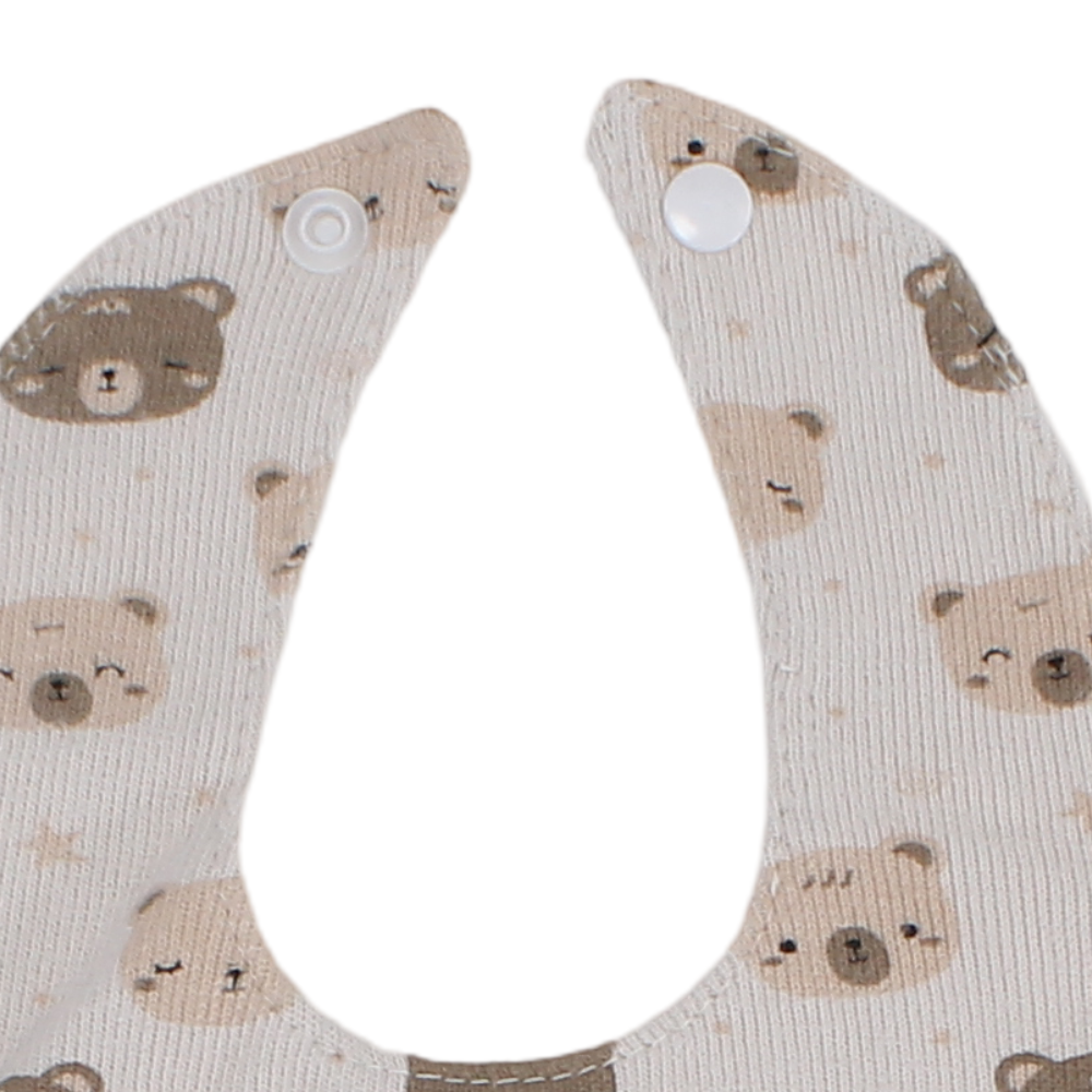 Cotton Baby Bibs – Beige with Bear Design (2 Pieces)