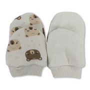 Baby Boys Cotton Hand Mittens Set – Beige with Bear Print (Pack of 2)