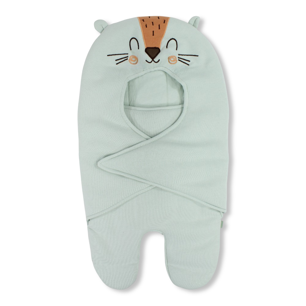 Baby Boys Cotton Swaddle – Aqua with Lion Design