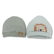 Baby Boys Cotton Beanie Set – Aqua/Mint with Lion Design (Pack of 2)