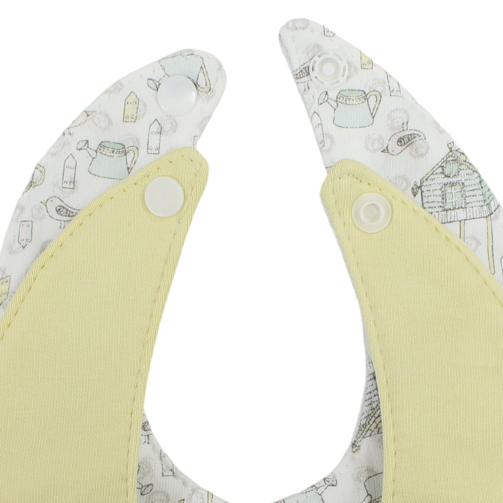 Cotton Baby Bib – Yellow & Off-White with Bird Print (2 Pieces)