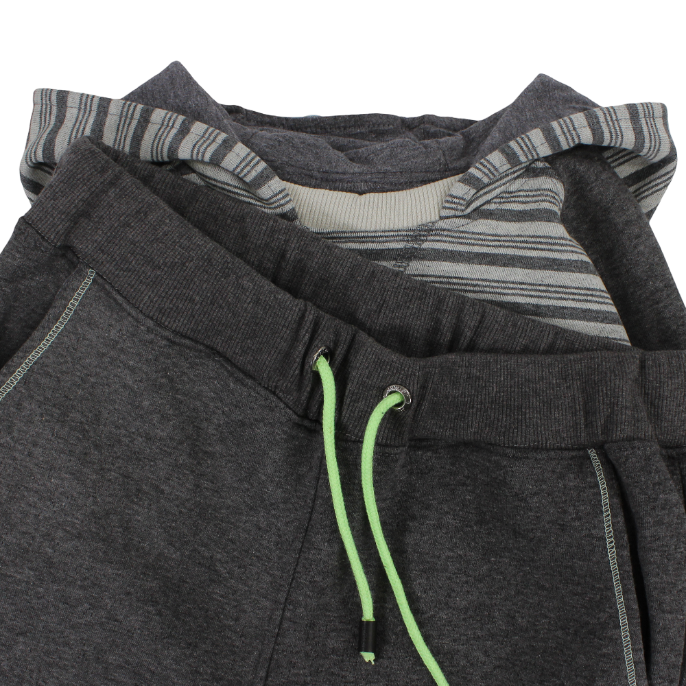 Boys Cotton Hooded Pajama Set – Grey with Stripes Design