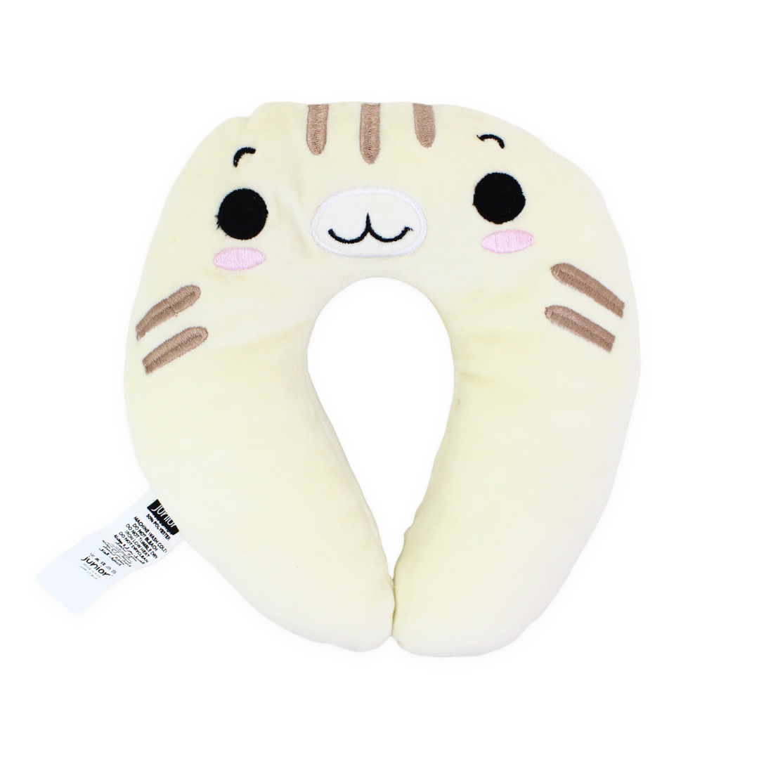 Velvet Baby Head Support Pillow – Off-White with Kitten Design