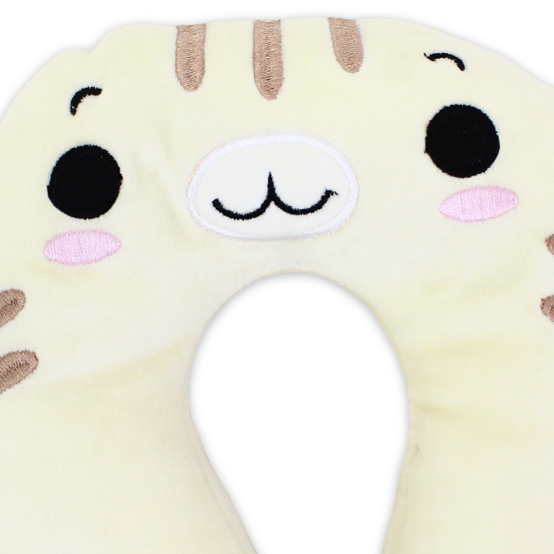 Velvet Baby Head Support Pillow – Off-White with Kitten Design