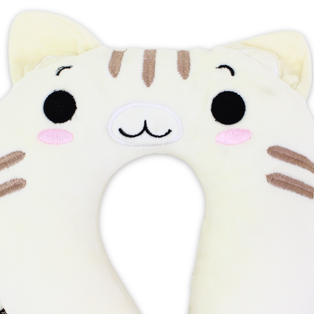 Velvet Baby Head Support Pillow – Off-White with Kitten Design