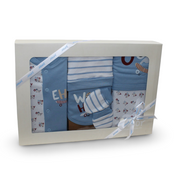 Baby Boys Cotton Gift Box – Baby Blue with “Woo Hoo” Design 5 Pcs (0-3m)