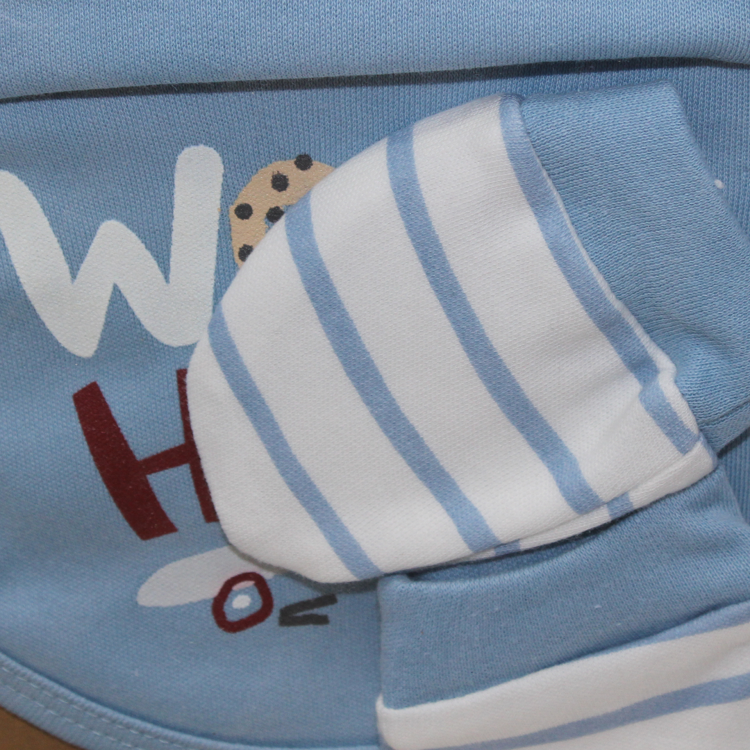 Baby Boys Cotton Gift Box – Baby Blue with “Woo Hoo” Design 5 Pcs (0-3m)