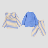 Bluish Striped Long-Sleeved Fleeced Hooded 3-Piece Pajama