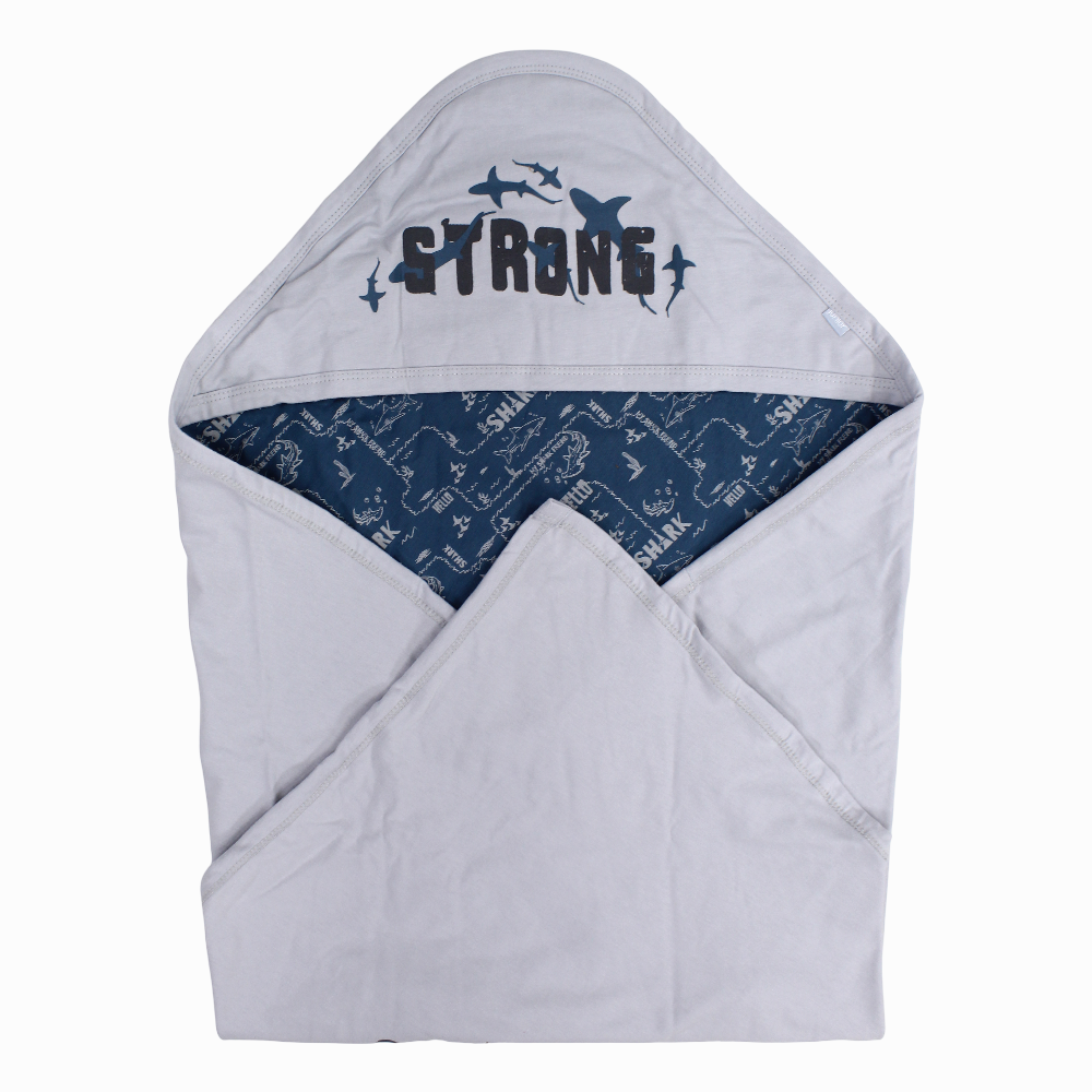Cotton Baby Blanket – Grey with Blue Sharks Print
