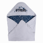 Cotton Baby Blanket – Grey with Blue Sharks Print