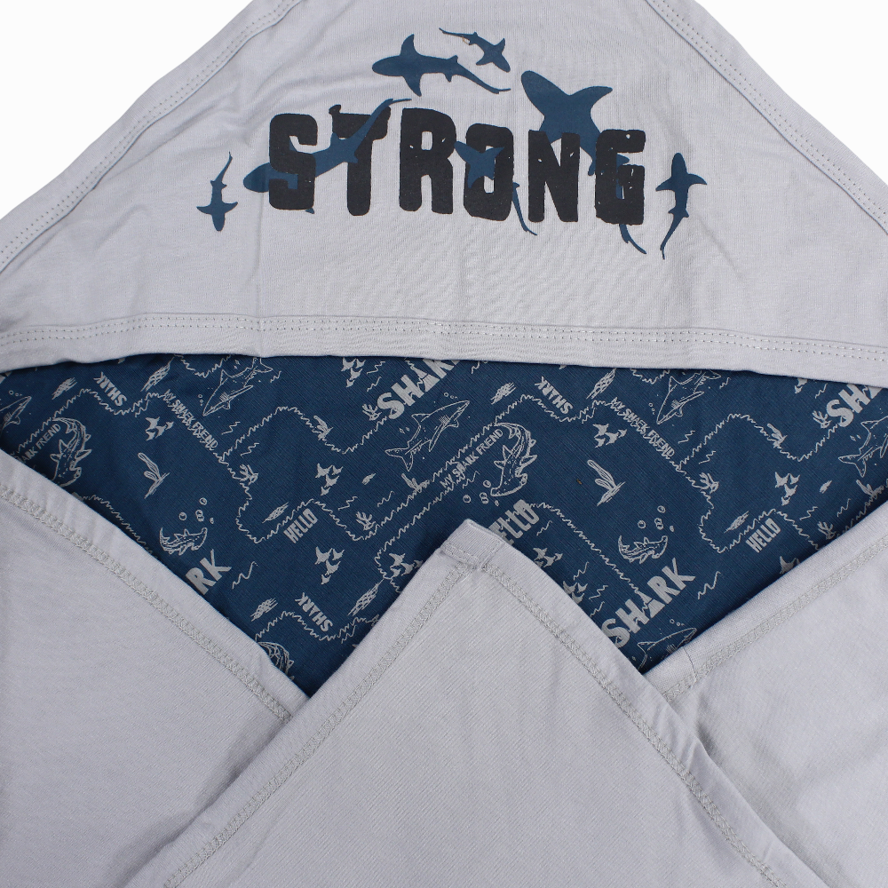 Cotton Baby Blanket – Grey with Blue Sharks Print