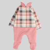 Pink Checkered Long-Sleeved Baby Footie