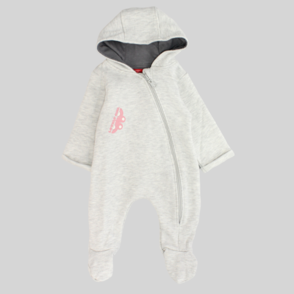 Light Grey Long-Sleeved Hooded Baby Footie