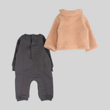 Charcoal Long-Sleeved Footless Onesie + Salmon Jacket