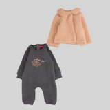 Charcoal Long-Sleeved Footless Onesie + Salmon Jacket