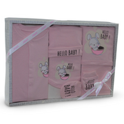 Baby Girls Cotton Gift Box – Pink with "Hello Baby" Design (5 Pcs)