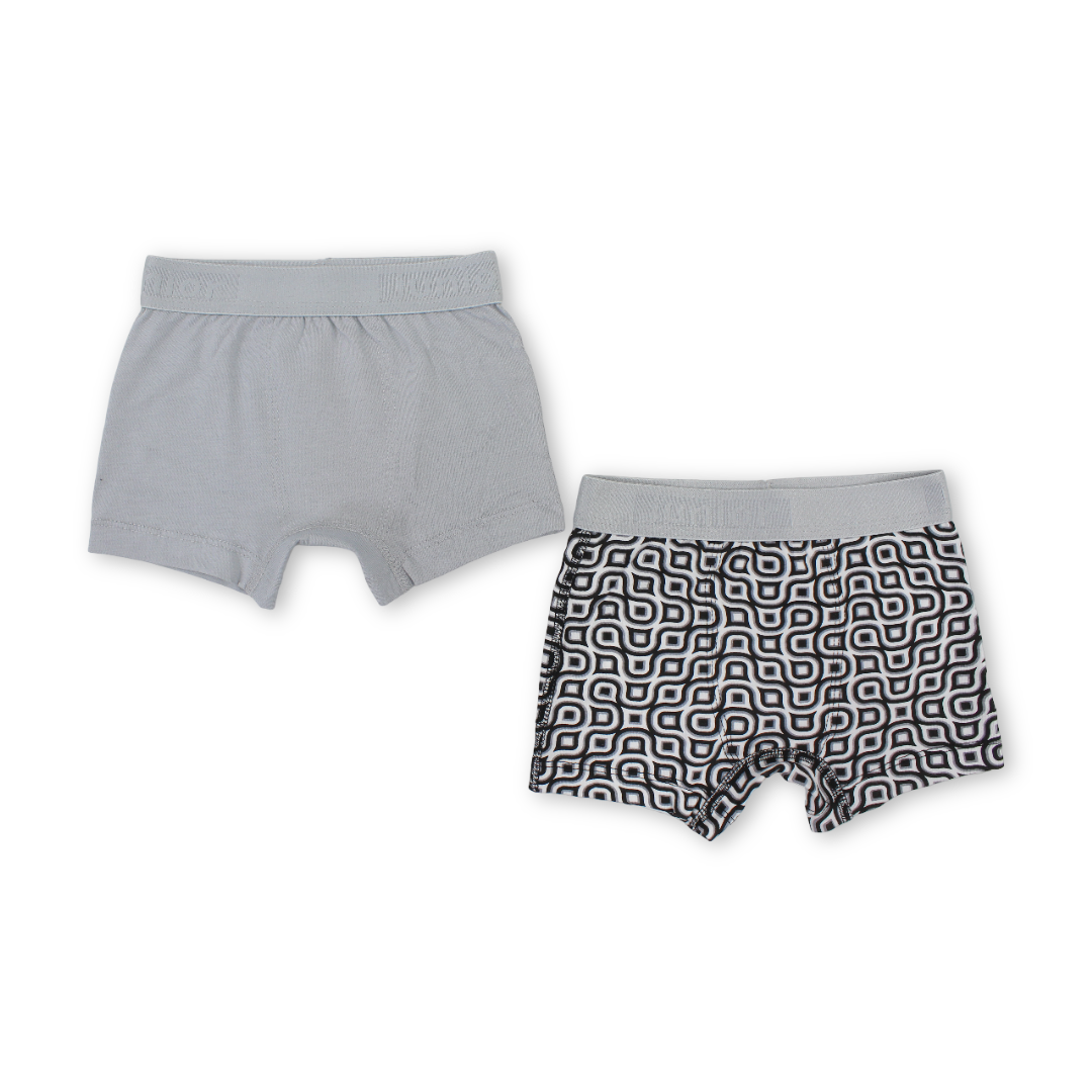 Boys Cotton Boxer Shorts Grey & Black – Pack of 2