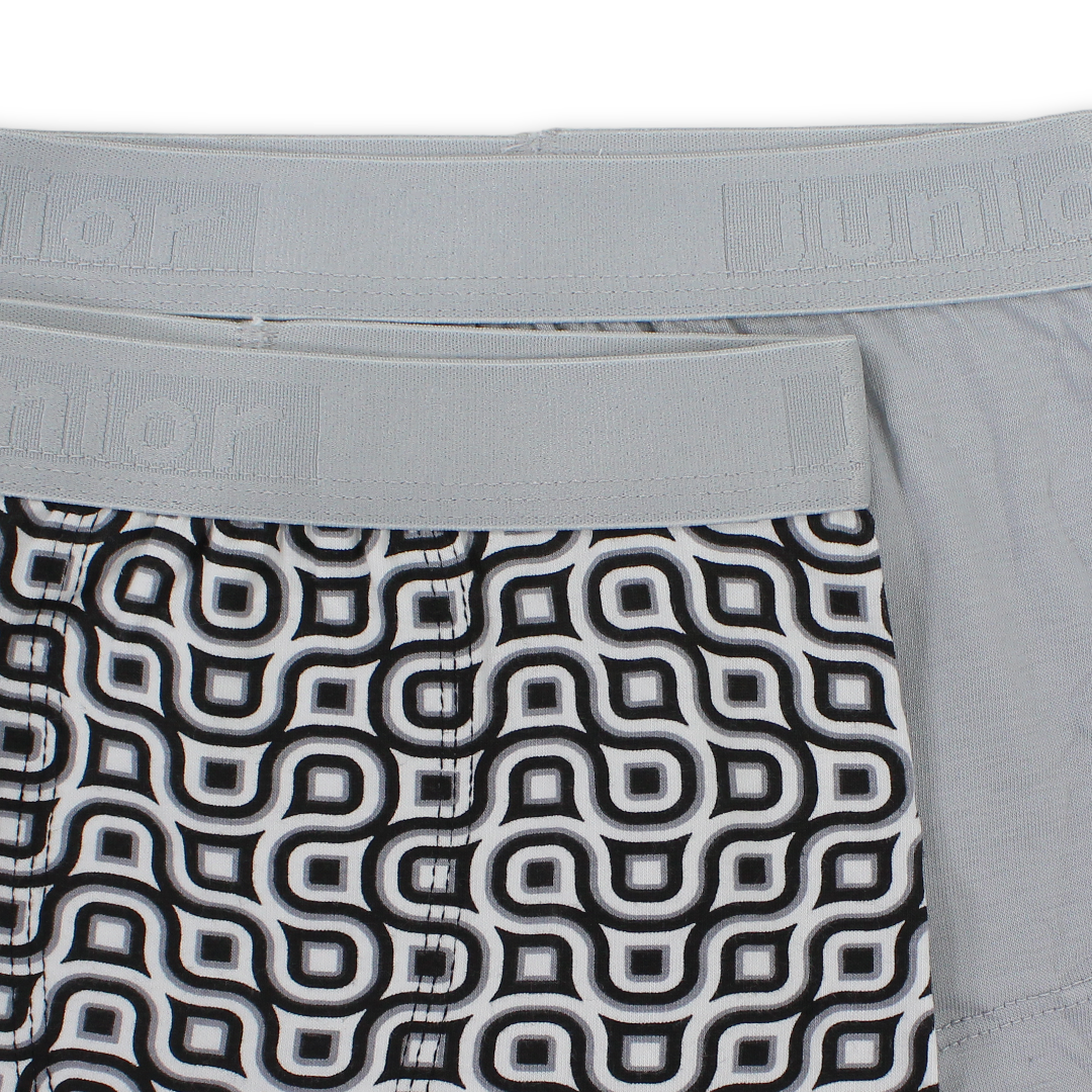 Boys Cotton Boxer Shorts Grey & Black – Pack of 2