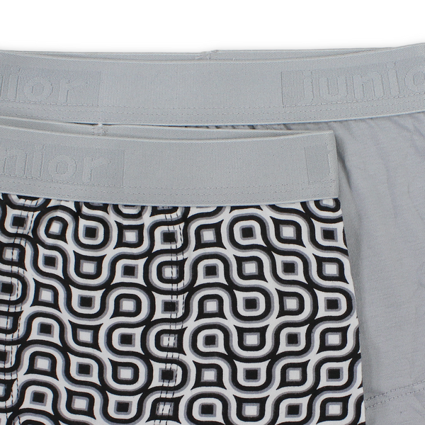 Boys Cotton Boxer Shorts Grey & Black – Pack of 2