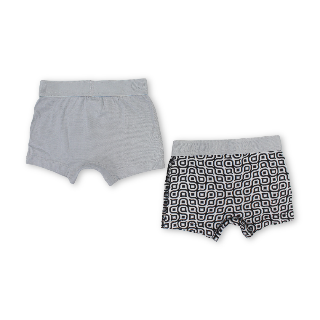 Boys Cotton Boxer Shorts Grey & Black – Pack of 2